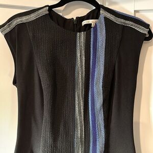 Beautiful fitted Rachel Roy Dress in Black with embroidered blue panel size 6